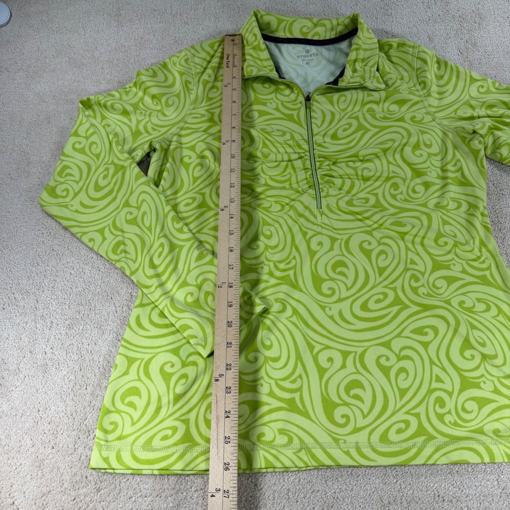 Athleta Womens XL Lime Green Swirl 1/4 Zip Pullover Athleisure Thumbholes - Picture 7 of 12